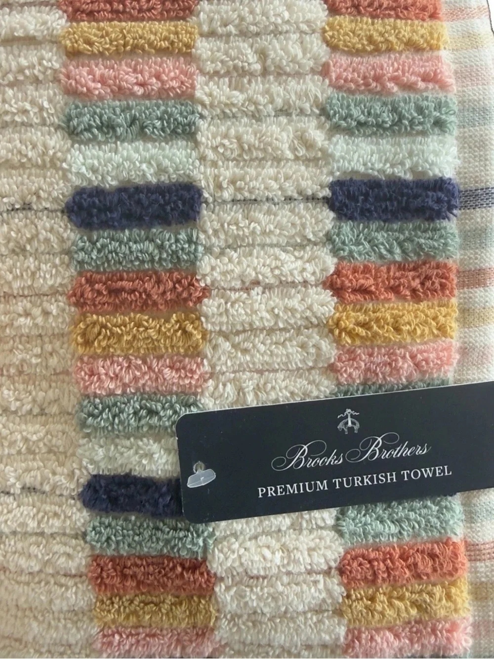 4 Brooks Brothers Mosaic Tiles 2 Bath 2 Hand Premium Turkish Towels Set of 4 NWT